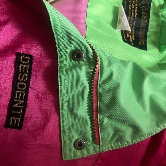 Descente Vintage 90s Neon Pink & Green Ski Lightweight Pull Over Jacket Large - Picture 3 of 13